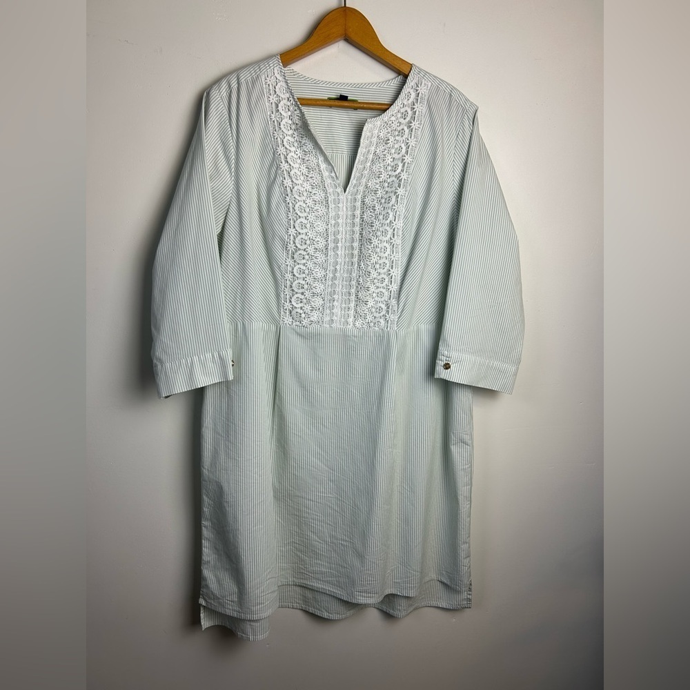 C.Wonder Womens Blouse Tunic Shirt Size 18W‎ White Lace Detail 3/4 Sleeve stripe